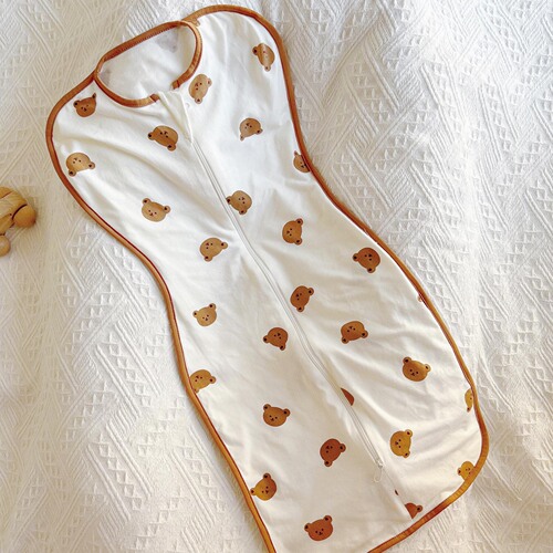 ins Korean style cute bear and rabbit printed baby sleeping bag with feet wrapped in summer cool baby sleeping bag anti-rolling
