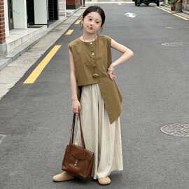 新款款宽松裤洋气两件套大童韩版儿童2026学生女童套装夏薄童装女