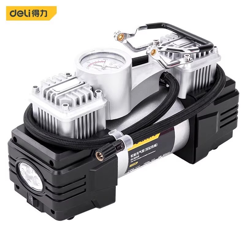 得力工具8059便携式轮胎便携式表盘式单双缸充气便充气泵