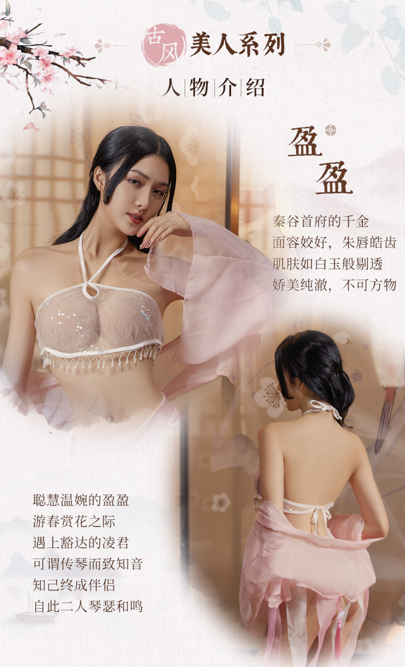 Guanyun Antique-Style Sheer Bellyband Costume Set with Chiffon Robe, Long Skirt and Briefs — detail image 6