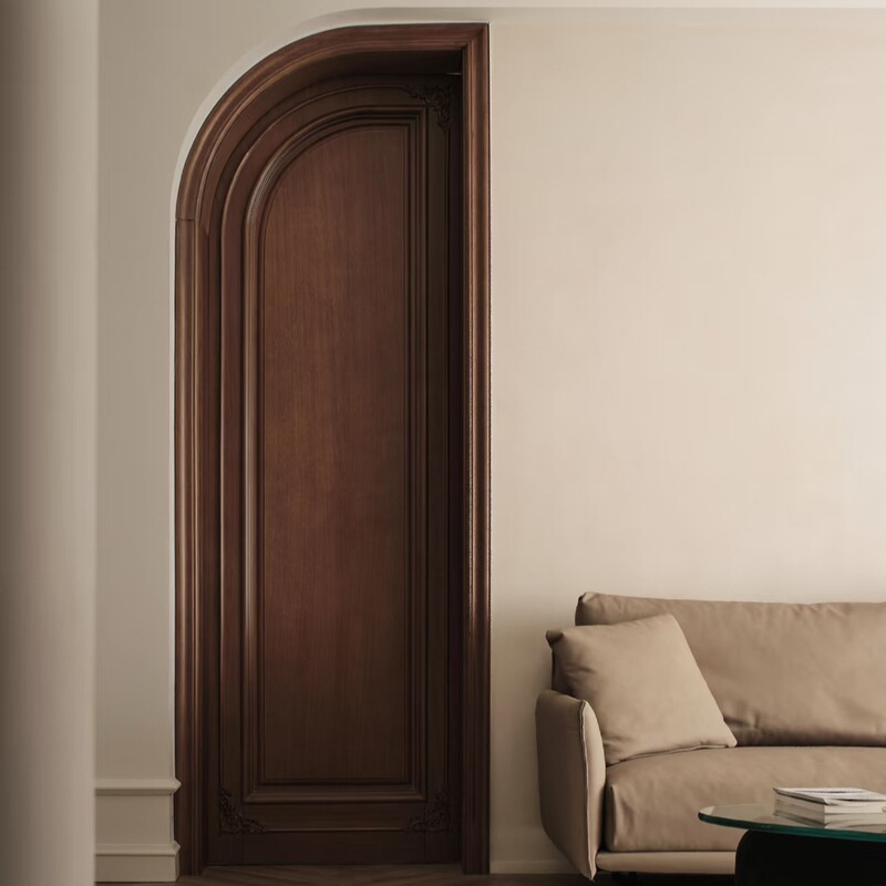 Foshan Factory Vintage Bedroom Single-Door North American Black Walnut Arc-Shaped Arched French-Style Solid Wood Room Door Foshan Factory Vintage Bedroom Single-Door North American Black Walnut Arc-Shaped Arched French-Style Solid Wood Room Door