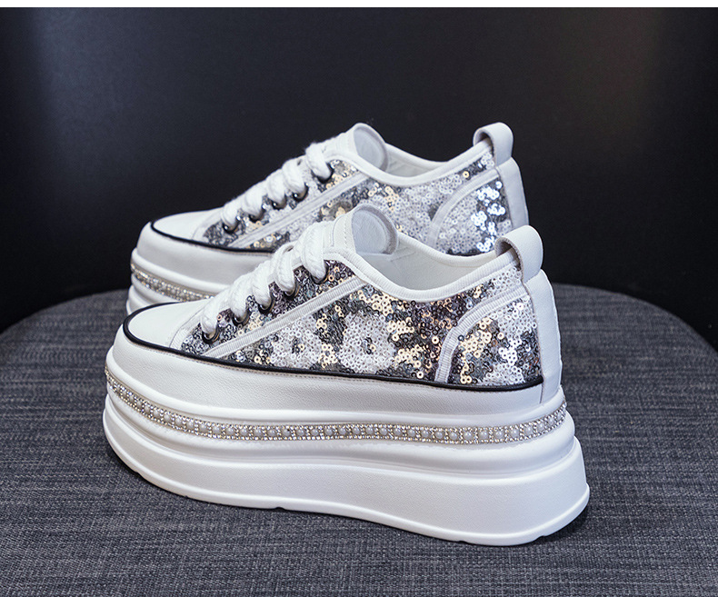 Giày sneaker nữ đế dày tăng chiều cao đính sequin phong cách tân Trung Hoa — M2577 tím đen, M2577 màu bạc, M2577 màu hồng chi tiết 15