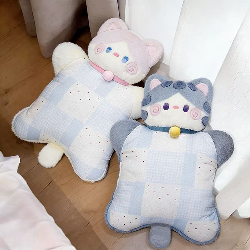 抱抱猫豆袋安抚保暖抱枕毯可放热水袋办公室午休二合一暖手捂神器