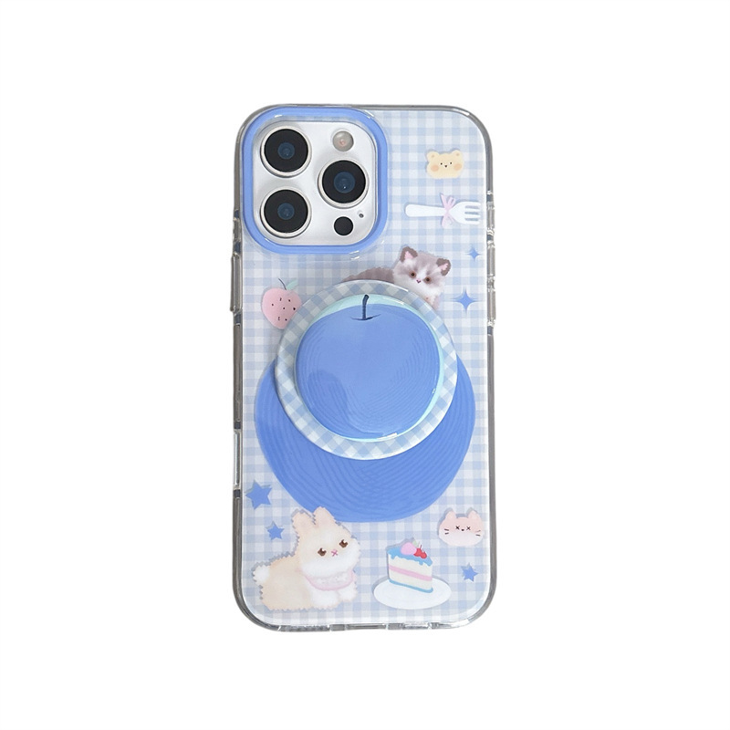 Ins viento azul a cuadros lindo gato de manzana para iphone15ProMax Apple 13/14 funda para teléfono móvil 16 mujer