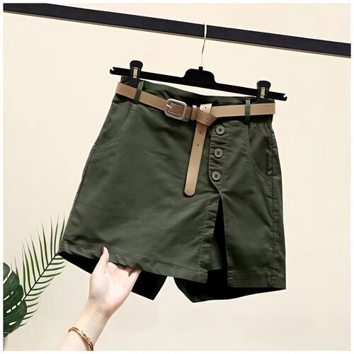 Women's Cotton Shorts 2025 Spring Collection Korean Style Fashion Casual Slimming Button and Elastic Waist Workwear Pants