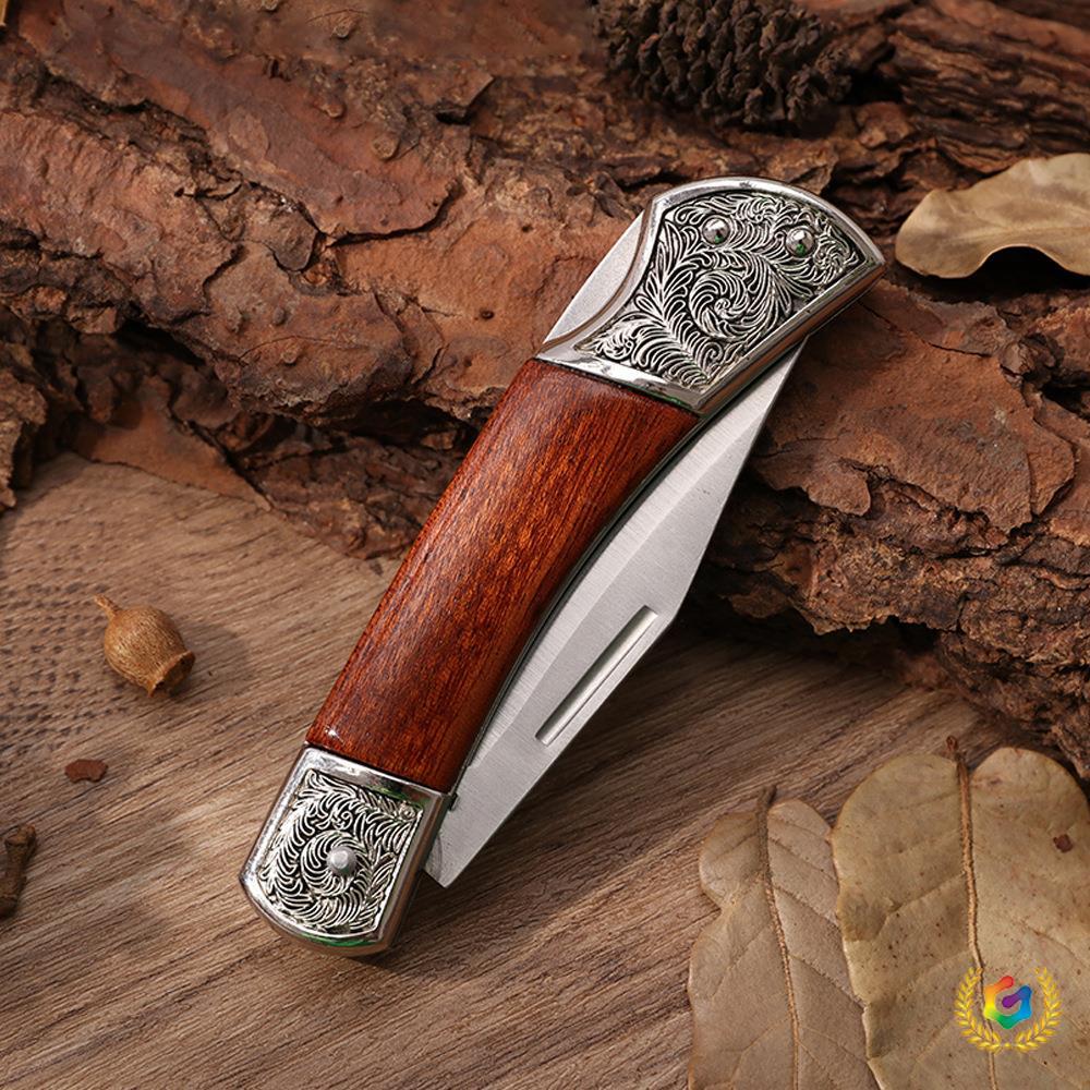 ⇝户外野营折叠小刀多功能不锈钢户外折刀野营木手柄户外折叠水果