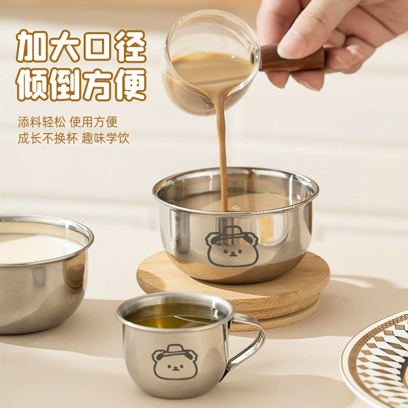 Детская чашка молока с ручкой из нержавеющей стали стакан для воды для домашнего ребенка питьевая вода столовая чашка мультяшный 304 мини-чашка