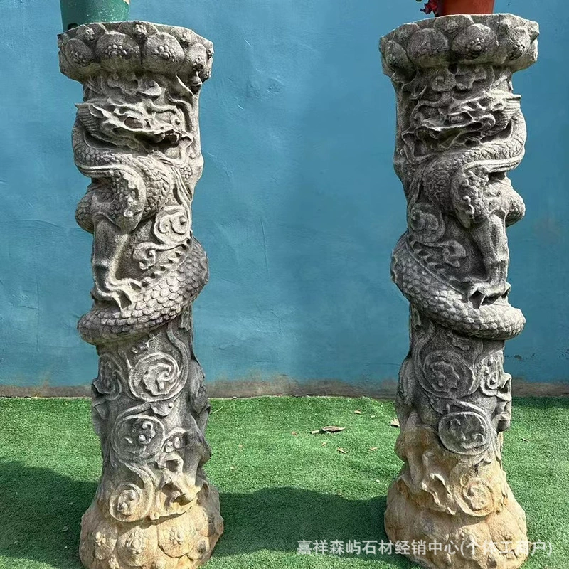 Антикварная каменная резная каменная колонна на открытом воздухе вилла украшает столбы во дворе