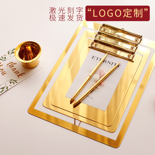 A4 file folder storage pad clip stainless steel gold A5 newspaper clip office stationery supplies wholesale ins order board