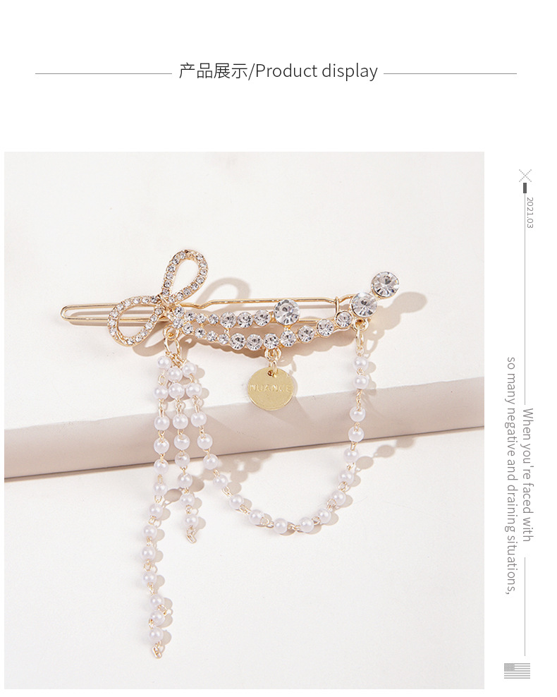 Fashion Pearl Tassel Rhinestone Bow Hair Clip display picture 5