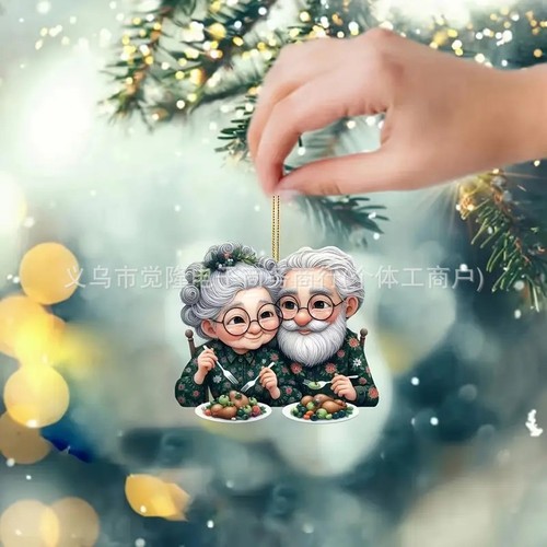 Cartoon Cute Elderly Acrylic Creative Car Ornament Couple Wedding Gift for Friends Memory Keepsake Home