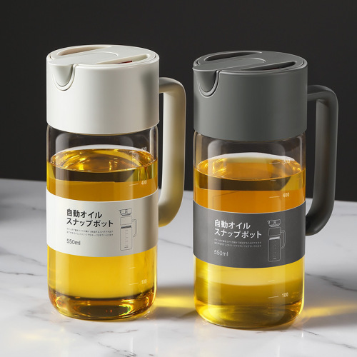 Japan LISSA glass oil pot large capacity leak-proof soy sauce vinegar high borosilicate push-type automatic opening and closing 550ml
