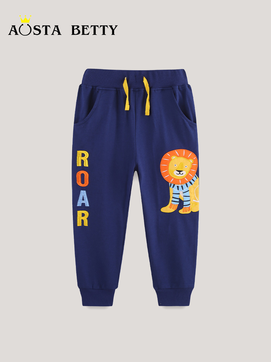 Estilo europeo y americano pantalones deportivos para niños otoño nuevos pantalones infantiles de algodón de punto bordado parche de pantalones casuales para niños