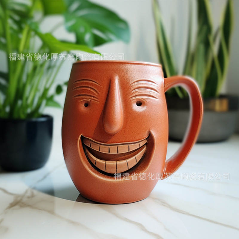 Foreign Trade Export Customized Mexican Wine Glass Embossed Smiley Red Clay Cup Red Clay Cup Pottery Cocktail Cup