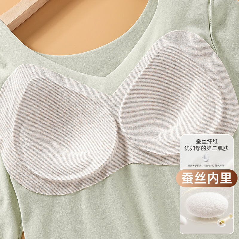 Finna Fu Cashmere de manga larga ropa interior cálida para mujeres otoño y invierno taza fija de bloqueo térmico calentamiento base doble cara de lana