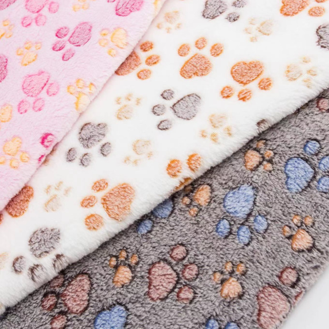 厂家现货 双面胶印法兰绒印花珊瑚绒  狗爪动物小狗掌卡通家纺