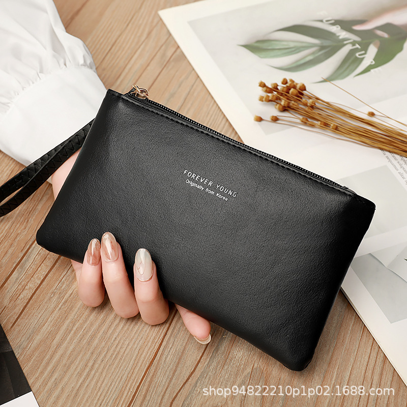 Women's Soft Leather Clutch Bag New Zipper Coin Purse Multifunctional Solid Color Mobile Phone Bag Korean Style Simple Clutch Bag
