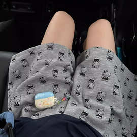 K191#卡通猫咪凹凸立体印花运动短裤女夏季设计感宽松休闲阔腿裤