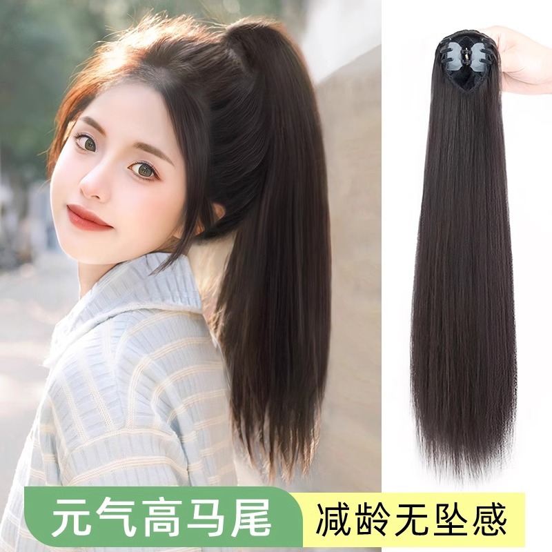 Ponytail Wig for Women, Realistic Hair Claw Clip, Long Straight Hair, Increases Hair Volume, Summer Internet Celebrity Style, Natural Ultra-Light High Ponytail Wig with Braids