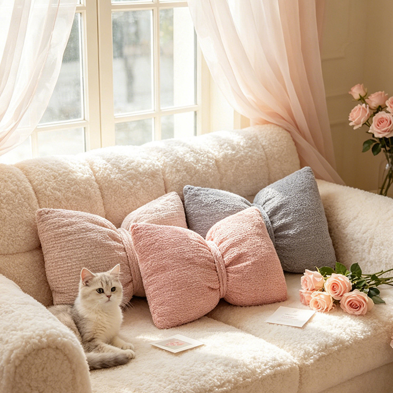 Pillow de lana simple, almohada de arco, sofá nórdico, almohada de decoración para el hogar, suave, versátil, decoración elegante
