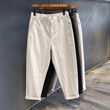 专柜高精透气竹节棉极简九分休闲裤男士西裤2025新款小直筒裤子