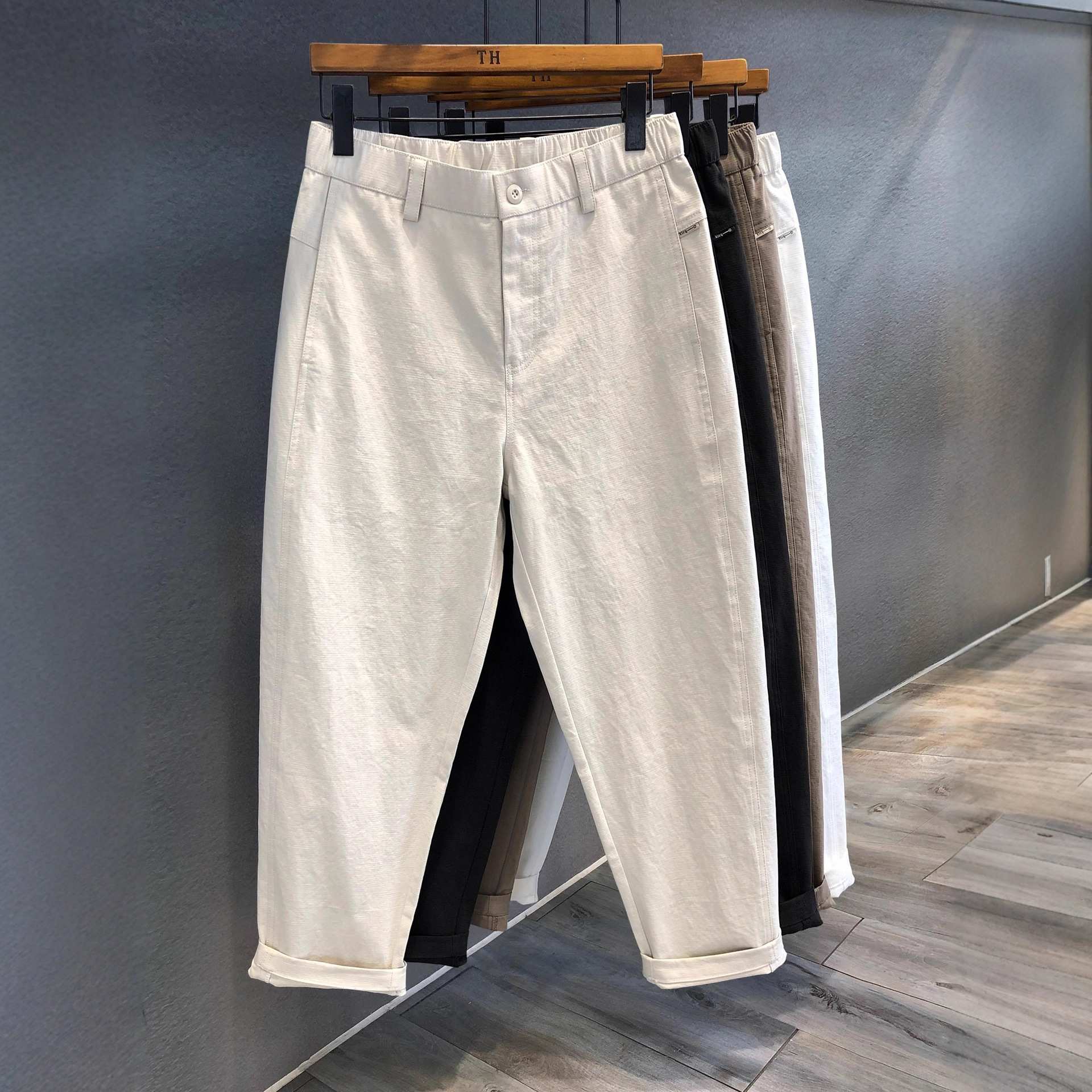 专柜高精透气竹节棉极简九分休闲裤男士西裤2025新款小直筒裤子