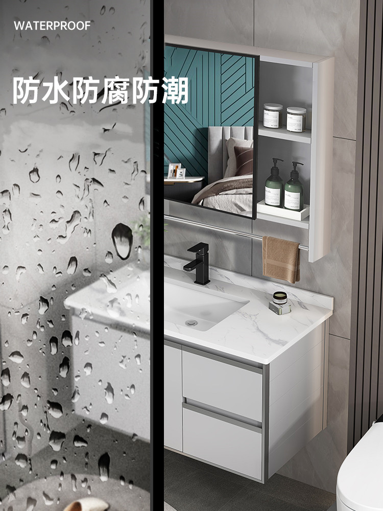 Luz de lujo lavabo gabinete combinación simple lavabo baño gabinete combinación cerámica mesa de lavado inteligente espejo gabinete