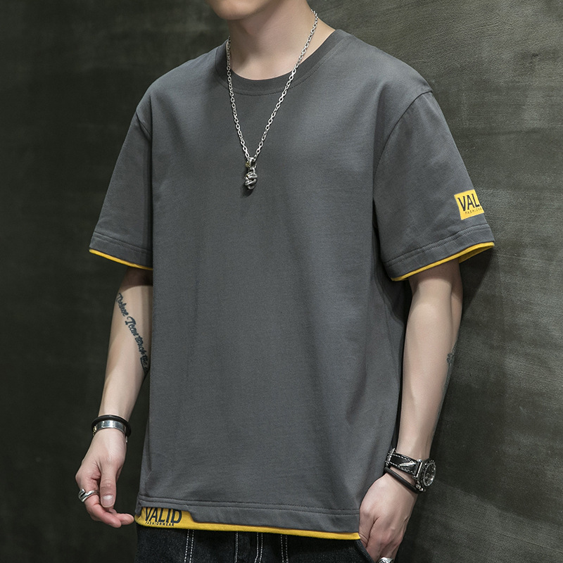 American-Style Pure Cotton Men's Short-Sleeve 2026 New Loose Versatile T-Shirt Summer Trendy Sports Slim-Fit Solid Color Top