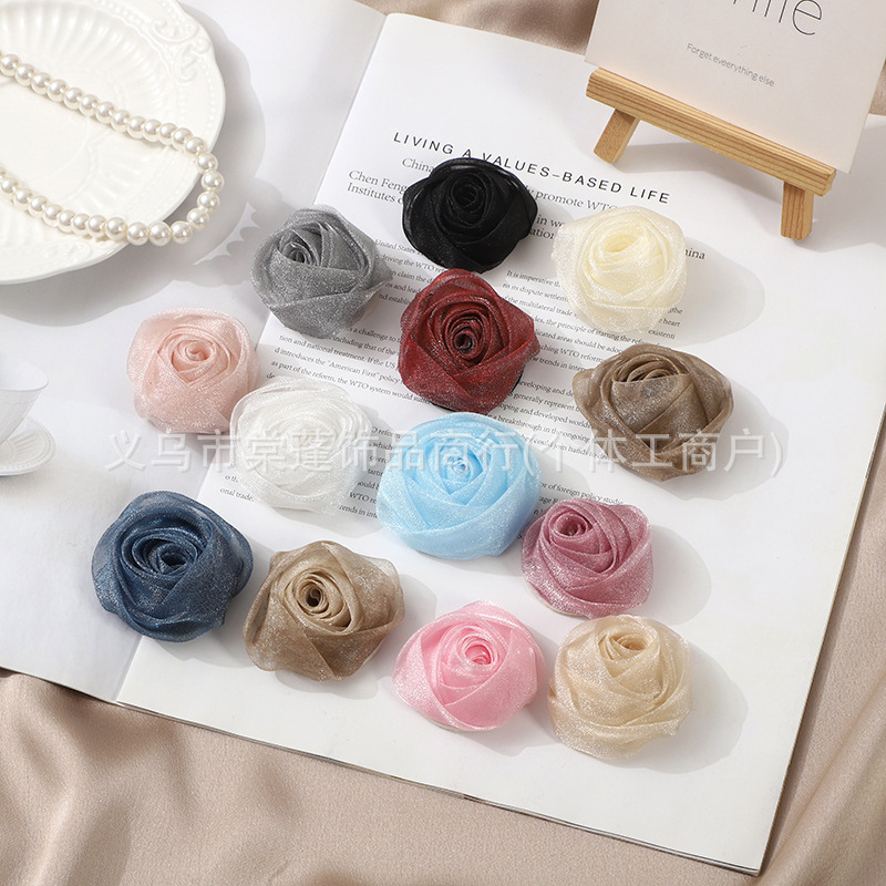 Korean version of organza rose bud 5cm yarn rose handmade flower hat socks flower accessories DIY jewelry brooch Korean version of organza rose bud 5cm yarn rose handmade flower hat socks flower accessories DIY jewelry brooch