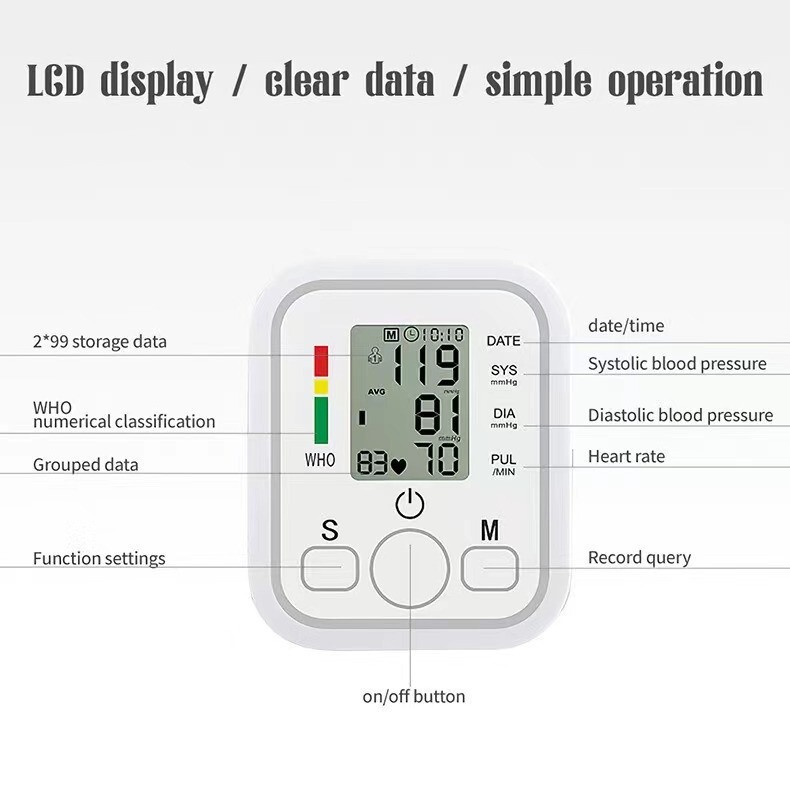 Cross-Border Fully Automatic Sphygmomanometer Spot Foreign Trade Electronic Sphygmomanometer Arm-Type Household Smart Blood Pressure Pulse Measuring Instrument