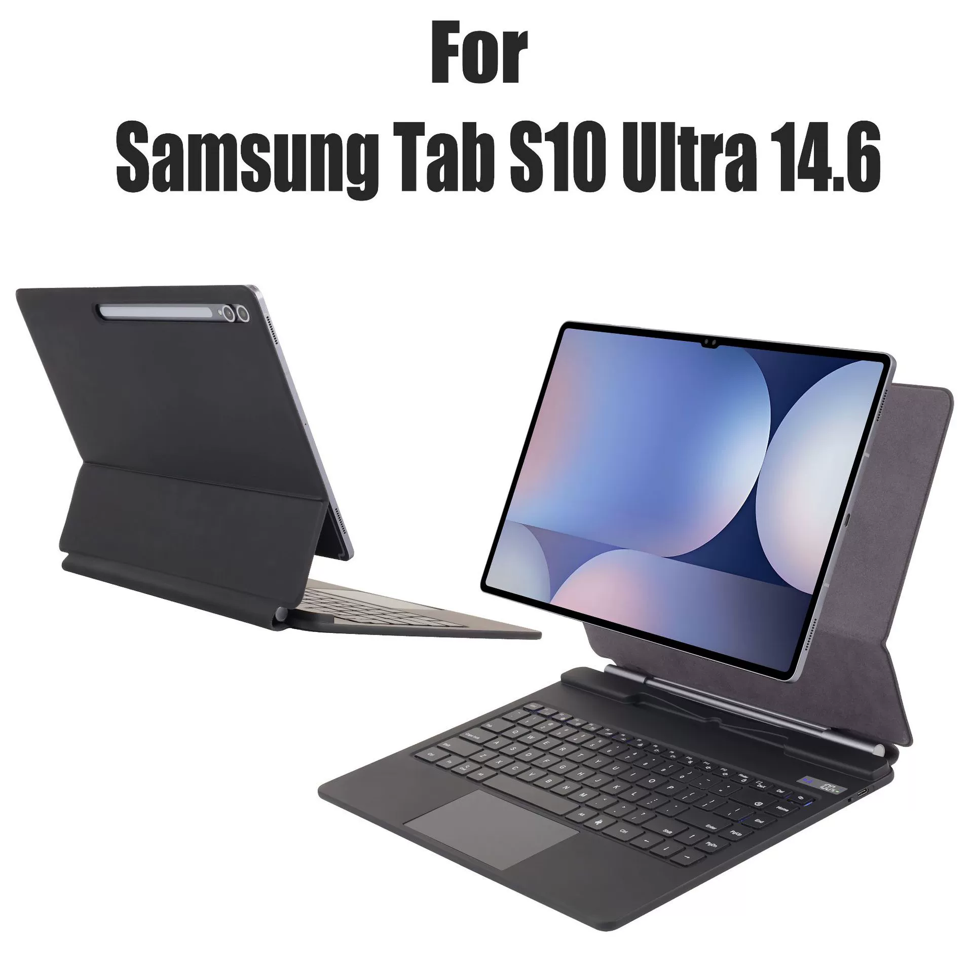 Подходящий чехол-клавиатура с магнитом для Samsung Tab S10 9/8 Ultra 14.6", FE + 13.1", беспроводной Bluetooth