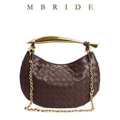 2024新款編織包金色鏈條沙丁魚手工餃子包軟皮褶皺單肩斜跨女包