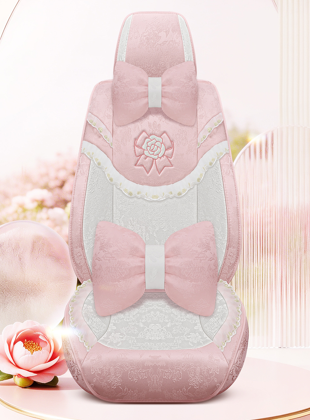2026 New Model Ancient Style Camellia Jacquard Embossed Lace All-Season Car Seat Cushions Wholesale Cross-Border Export