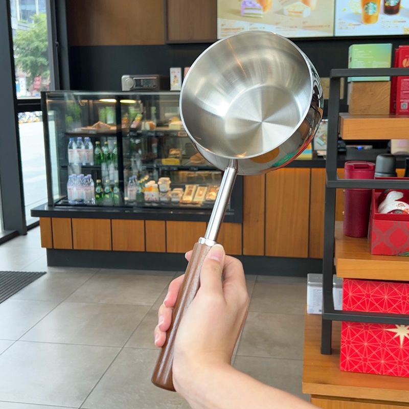 316 acero inoxidable casera de nuez mango largo anti-calor mini olla de leche de aceite caliente pequeña olla de aceite de riego