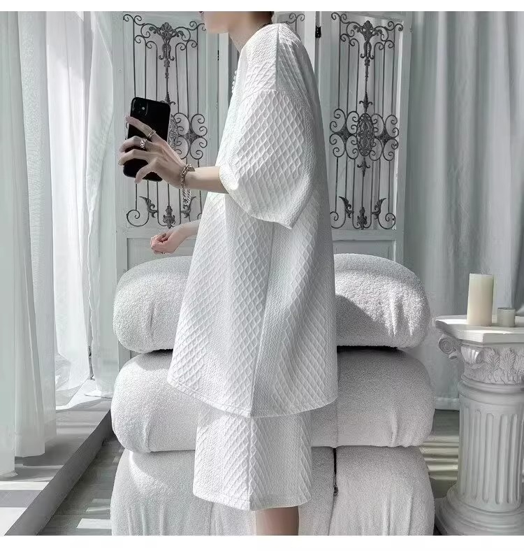 Men's Athletic Waffle Knit Short Sleeve T-Shirt And Shorts 2-Piece Set, Summer Casual Sports Outfit For Teens And Young Adults_viptrois.com