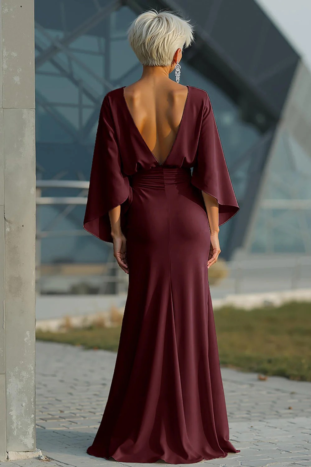 Elegant Backless Pleated Long Dress For Women American Style Slim Fit With Pockets New In Stock_ecoleips.com