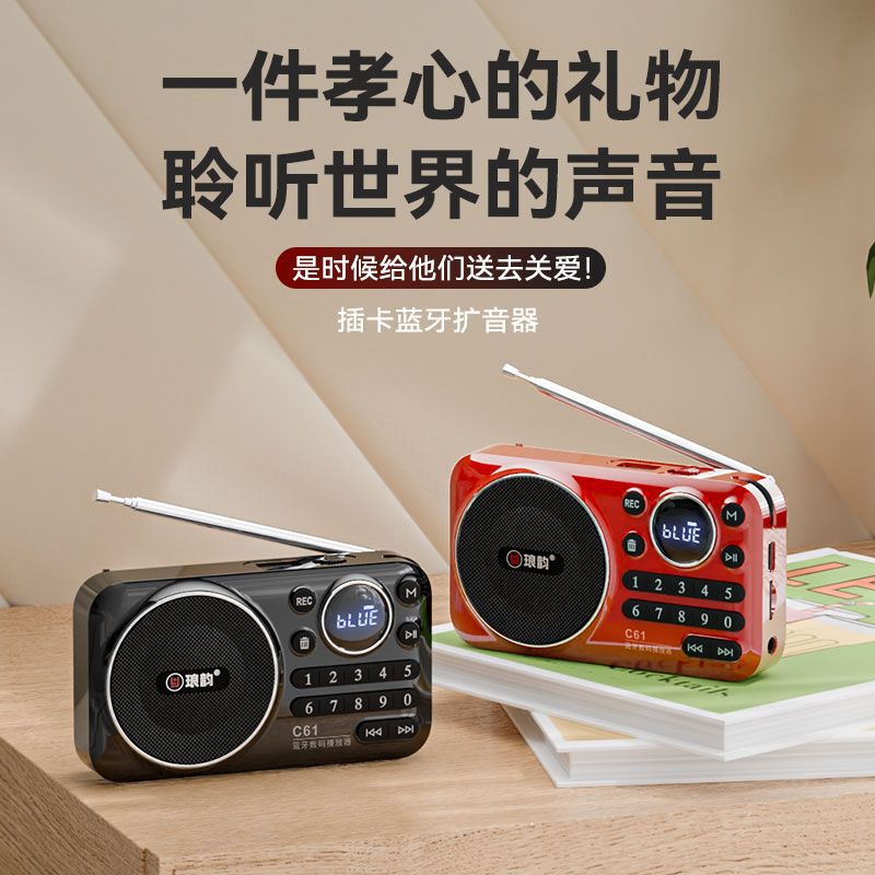 琅韵C61蓝牙插卡U盘播放器老人便携式户外随身小音箱收音机唱戏机|undefined