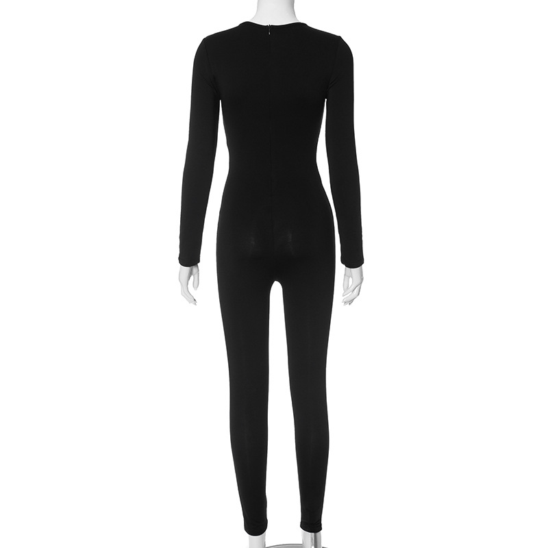 Women Clothing Autumn Winter Long Sleeve Hollow Out Cutout Sexy Sexy Jumpsuit