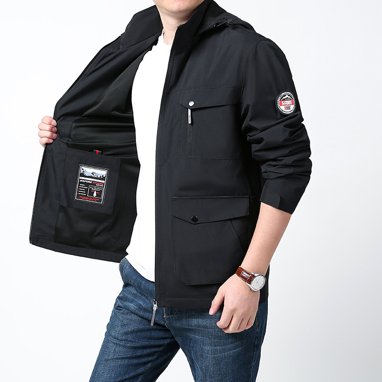 Chaqueta de tamaño grande transfronterizo primavera y otoño chaqueta de hombre a prueba de viento chaqueta impermeable de bolsillo para hombres carga al aire libre chaqueta casual