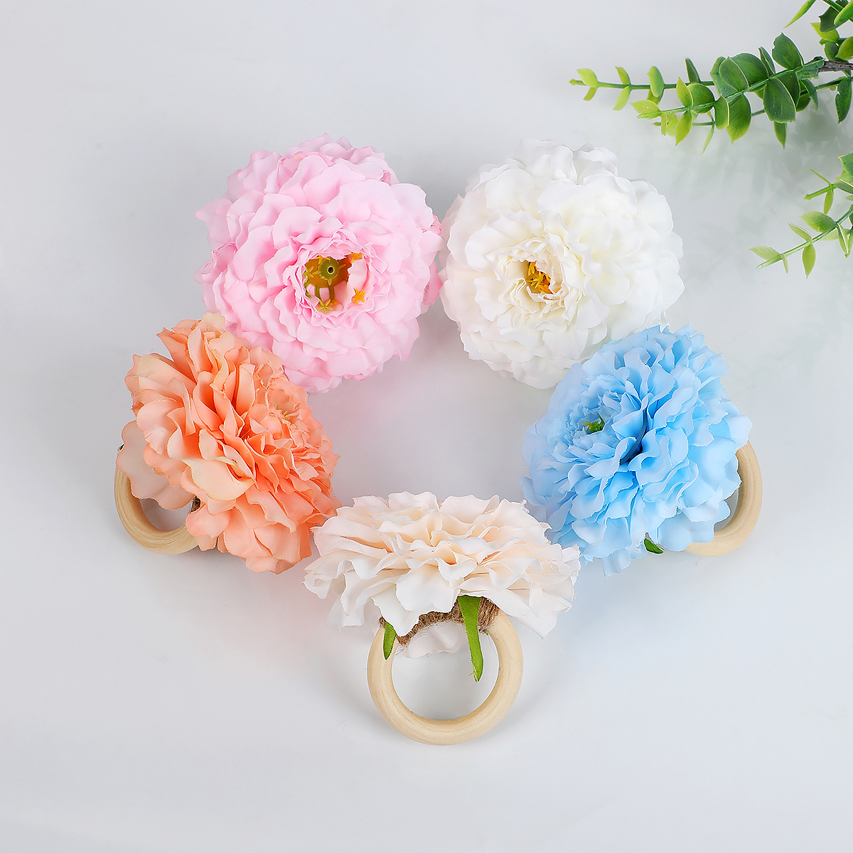 牡丹花餐巾环加大口径木质餐巾布扣跨境新款田园风花朵餐巾环多色