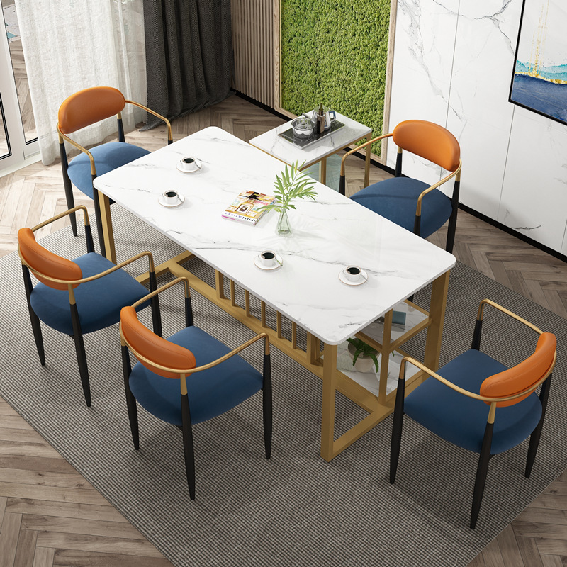 New Chinese Style Light Luxury Rock Board Tea Table Simple Tea Table Large Table Iron Tea Table Table and Chair Set