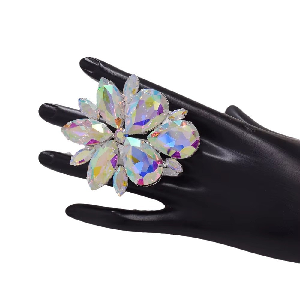 fashion all match party personality exaggerated ring flower ring colorful simple design shiny ring female_voghion.com