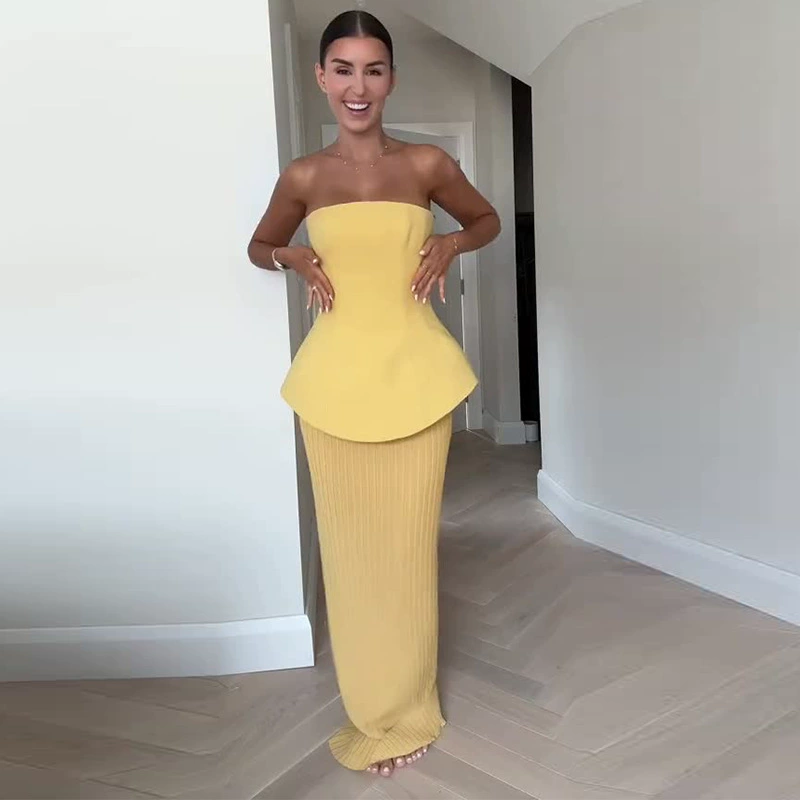 Летний комплект 2025 года: новый европейский и американский топ-труба и юбка с высокой талией в стиле Amazon, элитный женский набор для создания чувственного образа