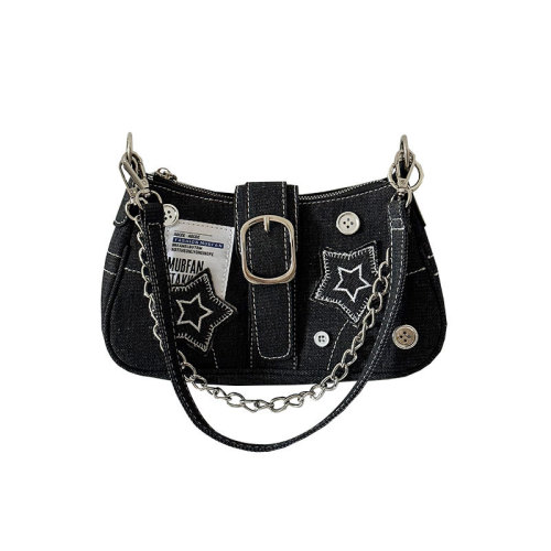 Star denim armpit bag new fashion trend niche design crescent bag canvas handbag chain bag wholesale