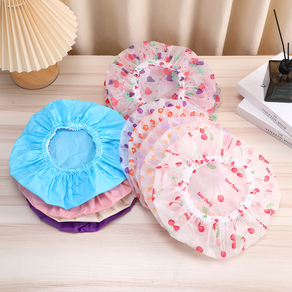 Transparent Waterproof Shower Cap For Adults With Floral Print_voghion.com