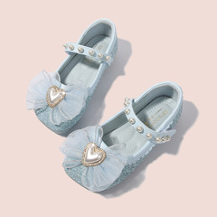 Girls' Elsa Princess Shoes Spring and Autumn New Fashion Bow Leather Shoes Children's Crystal Shoes Baby Soft Sole Shoes