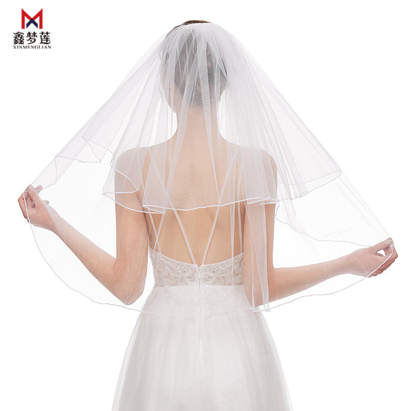 Cross-border exclusive bride's wedding veil with double-layered edge trimming silk-tipped veil, Korean-style simple metal hair comb, edge-rolled veil