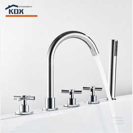 铜五孔浴缸水龙头五件套淋浴冷热缸边台面龙头带花洒水嘴双控喷头