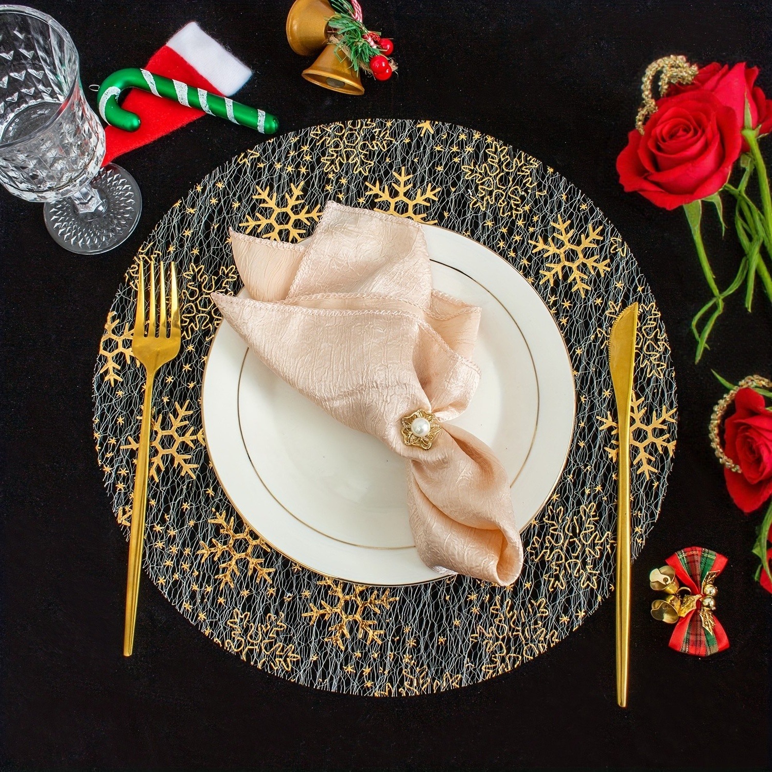 Cross-Border Amazon Temu European-Style Hot Stamping Western Food Tableware Round Placemats Home Dining Table Dishes Gold Foil Hot Stamping
