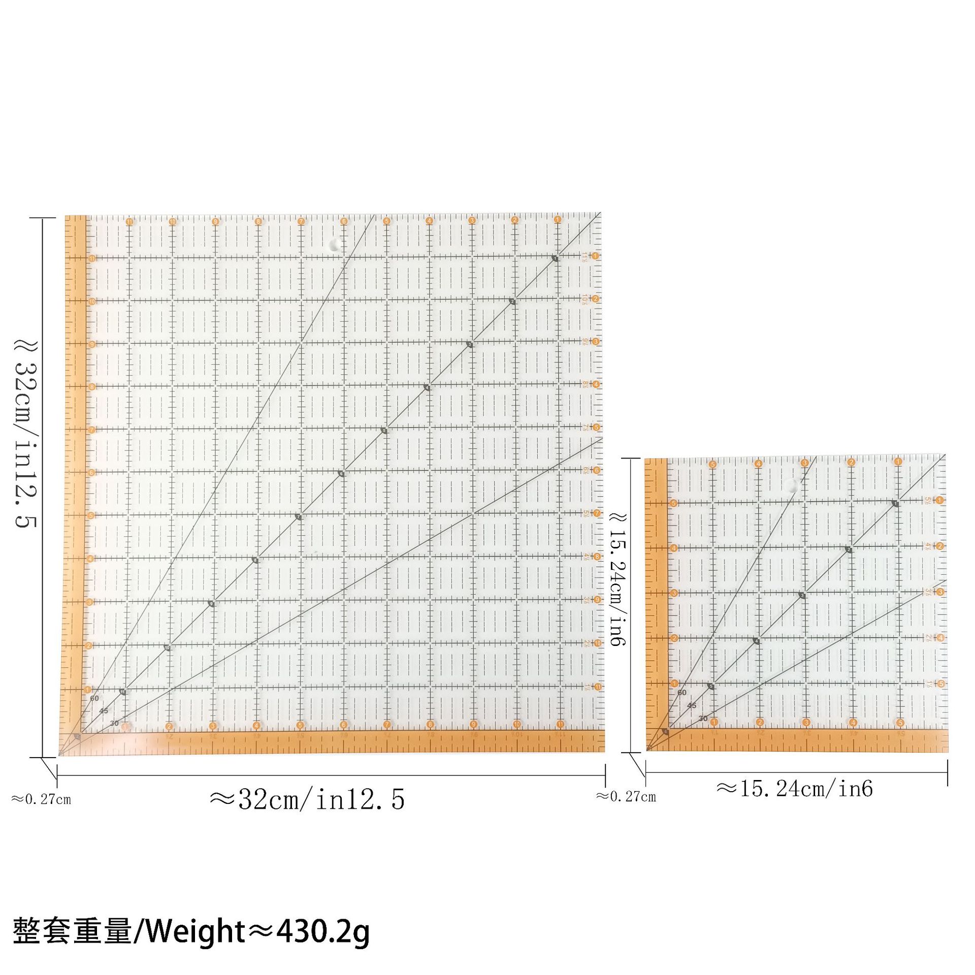 Regla de diseño de ropa Regla de mosaico de costura de forma especial de acrílico 90 ° Tela de corte Colección de plantillas de mosaico de doble regla
